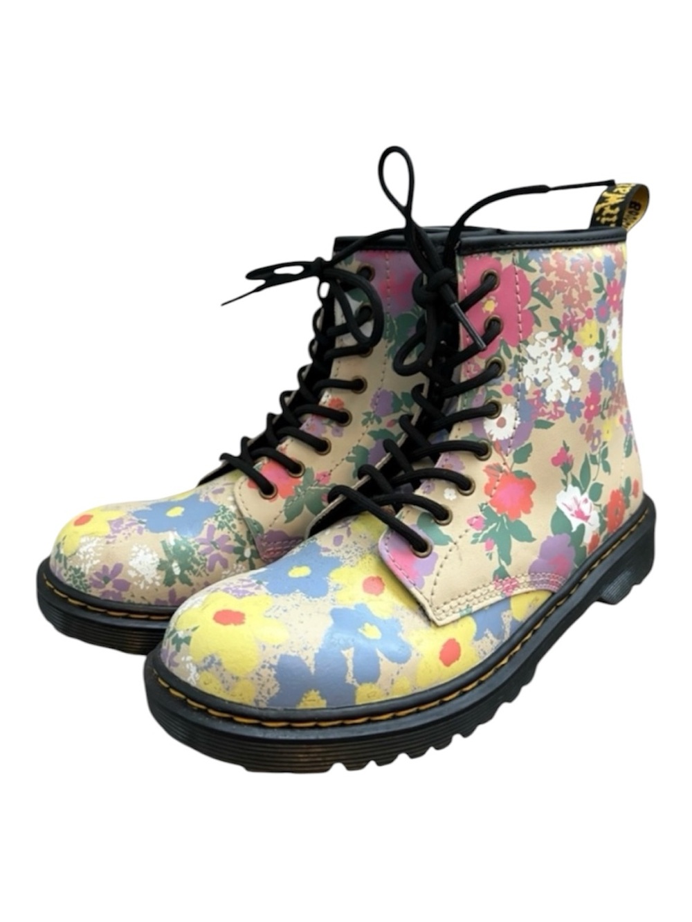 Dr. Martens 1460 Floral Mash Up Leather Lace Up Boots With Zipper Size 5